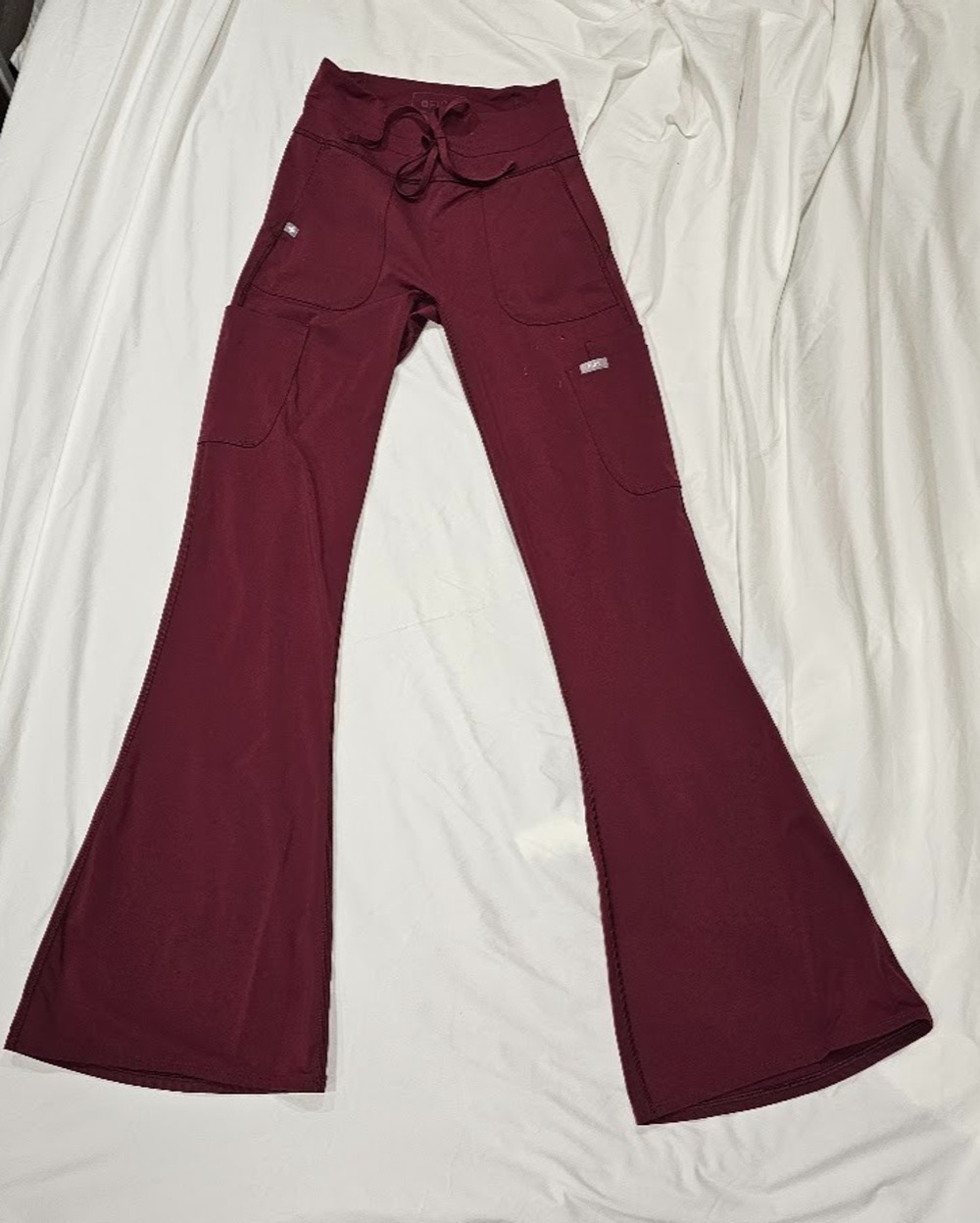 Figs High Waisted Flare Scrub Pants Burgundy SMALL Nurse Medical RN SPOTS